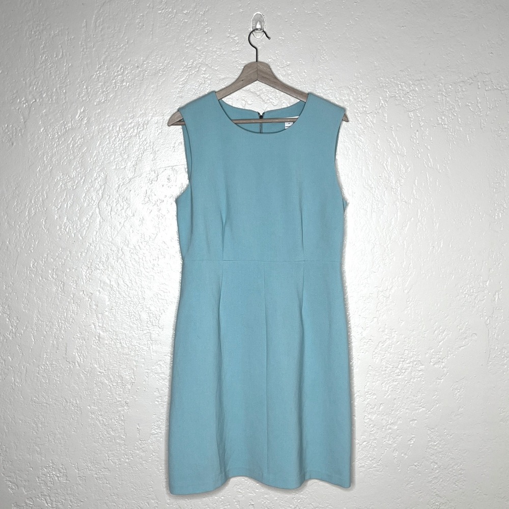 Diane von Furstenberg DVF Blue Sleeveless Crepe Sheath Dress Size 12 Zip Back